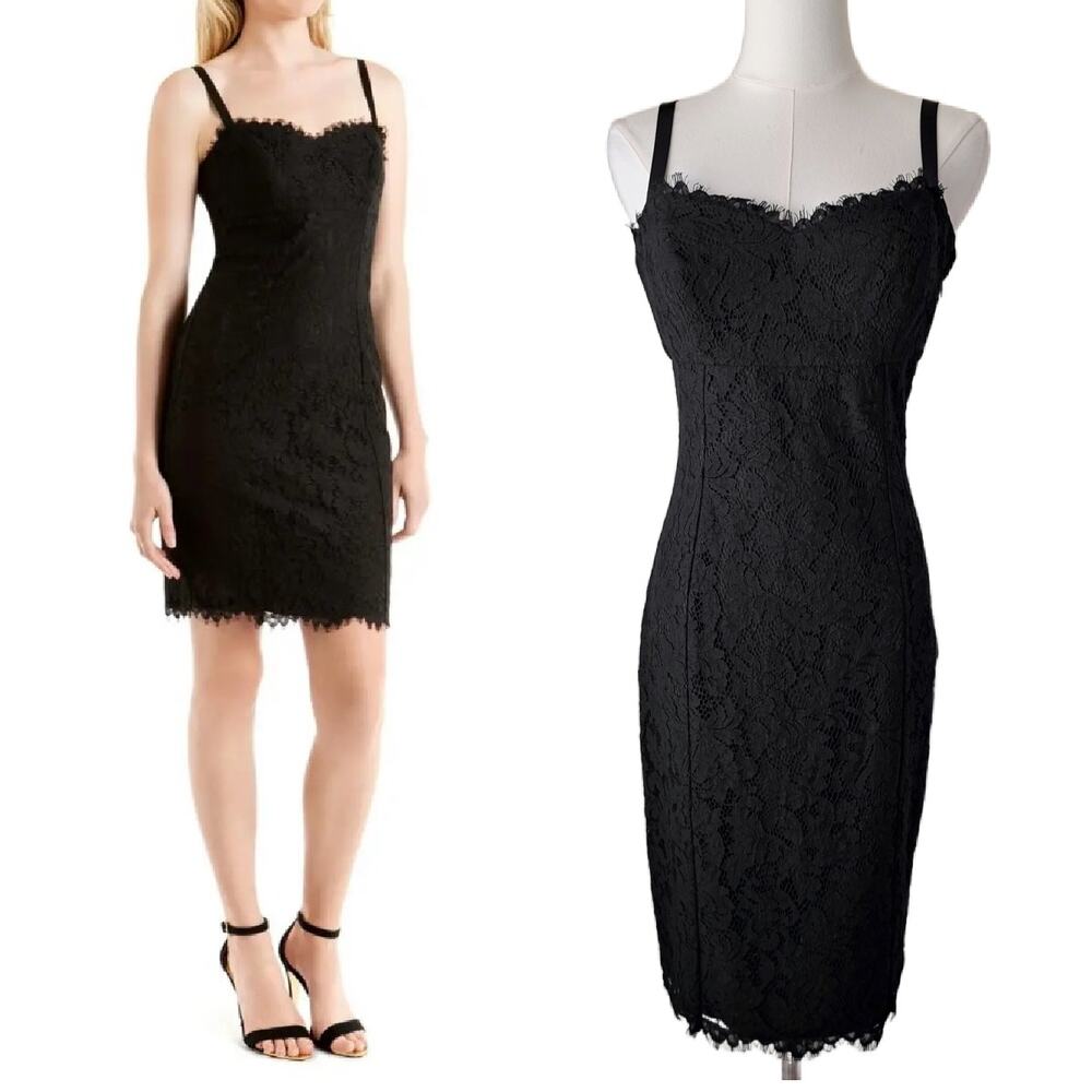 TED BAKER London Black Eyelash Lace Slip Sheath Dress Size 8 Date Night Party